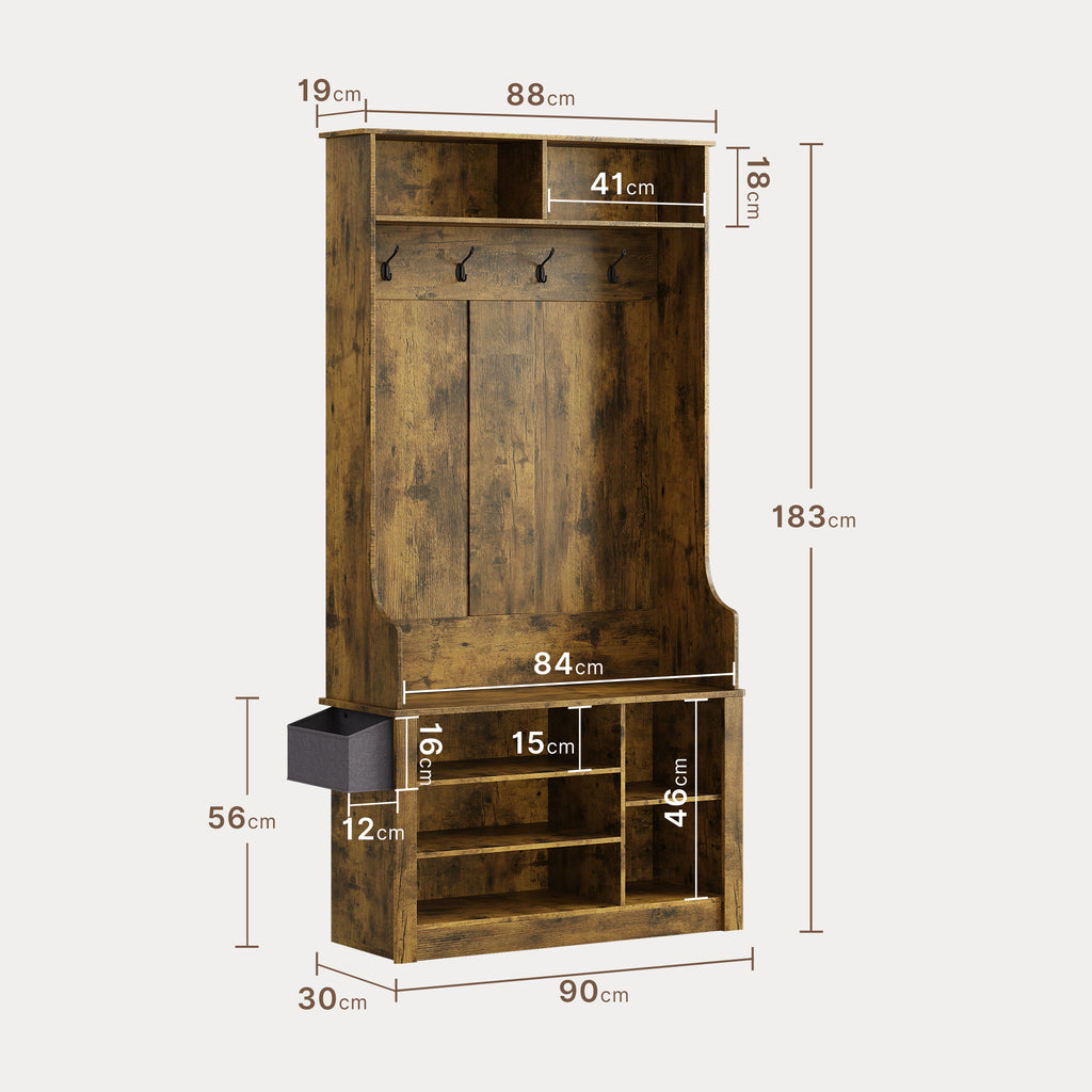 Bealife FS29 Garderobenschrank für den Flur, mit Kleiderhaken, Schuhregal und offenen Fächern