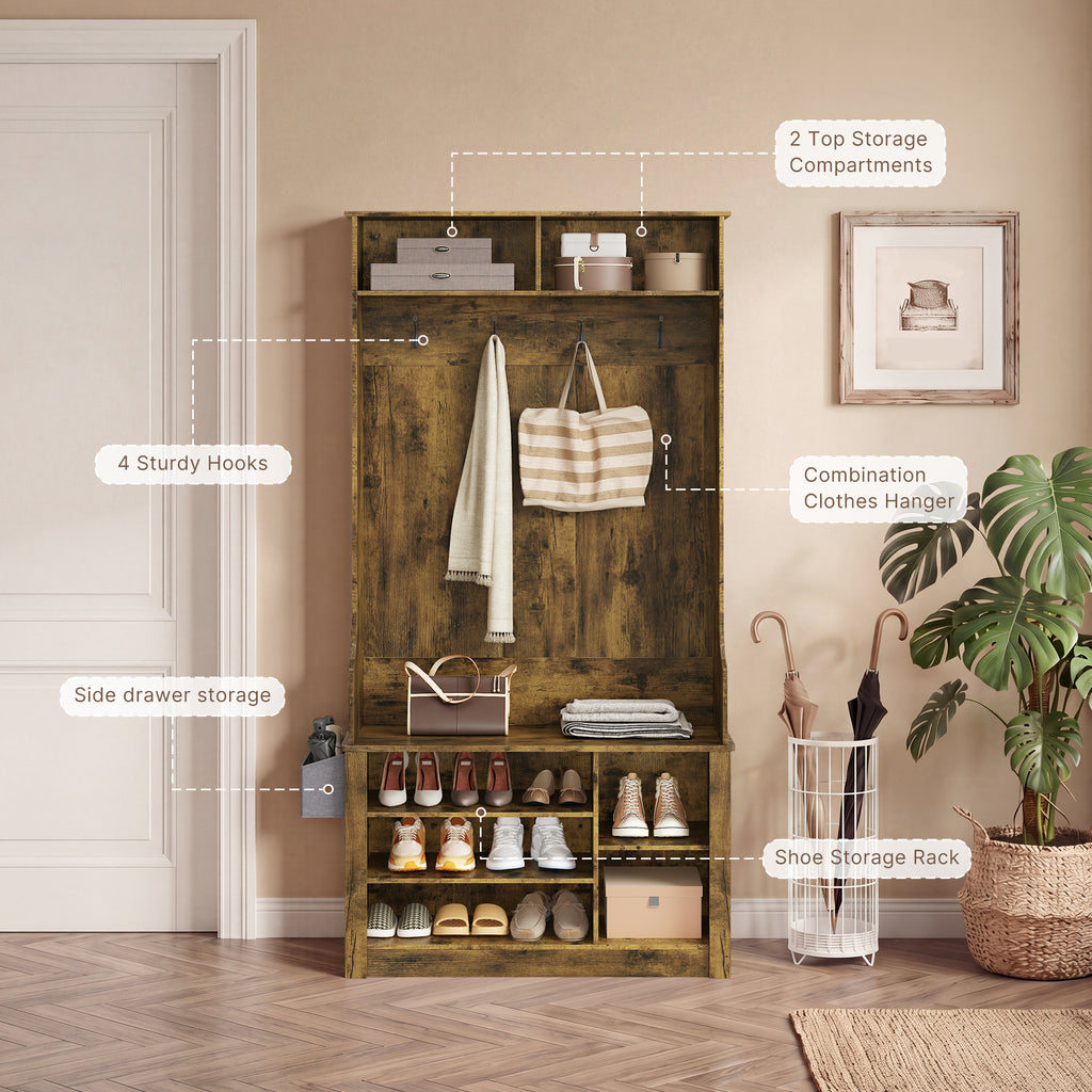 Bealife FS29 Garderobenschrank für den Flur, mit Kleiderhaken, Schuhregal und offenen Fächern