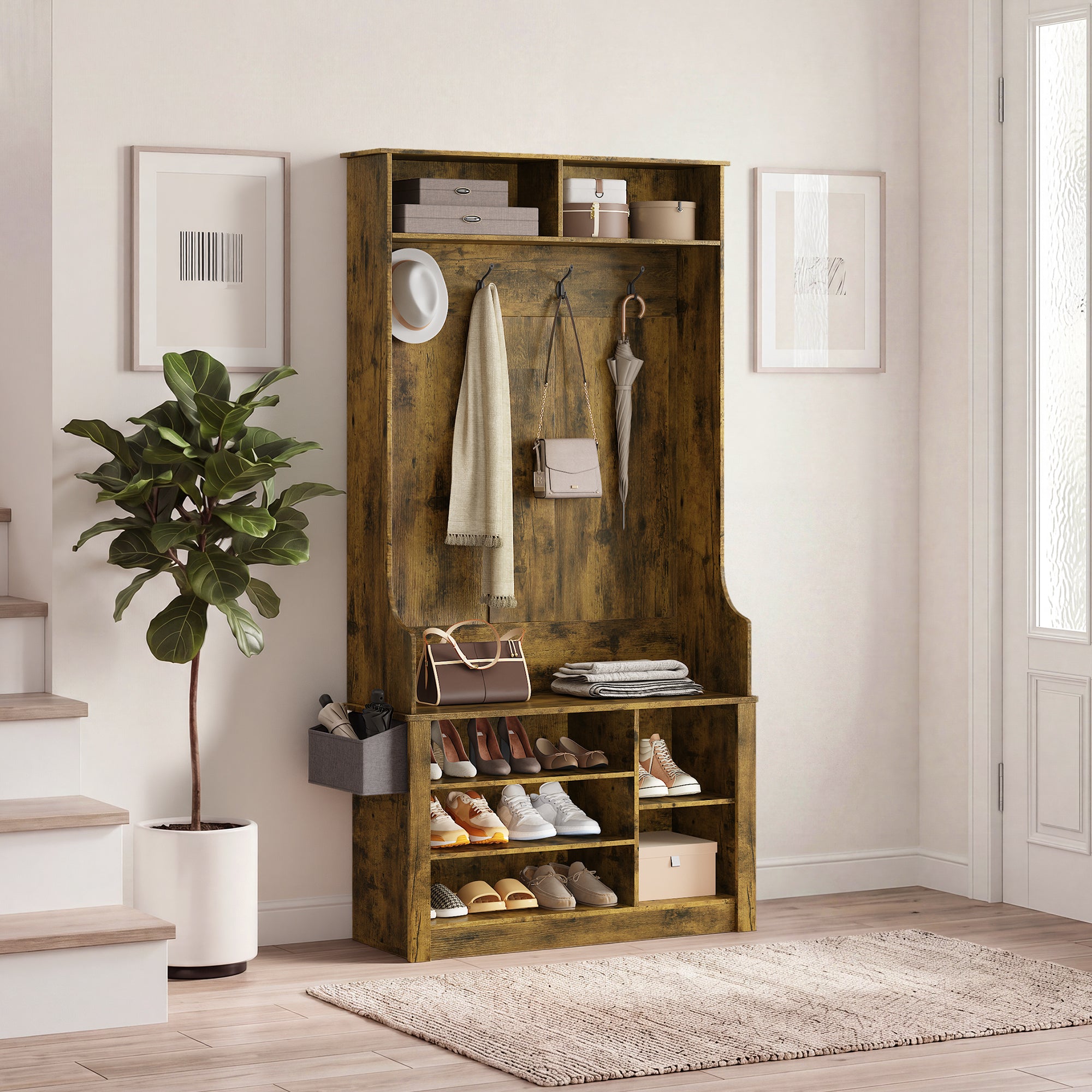 Bealife FS29 Garderobenschrank für den Flur, mit Kleiderhaken, Schuhregal und offenen Fächern