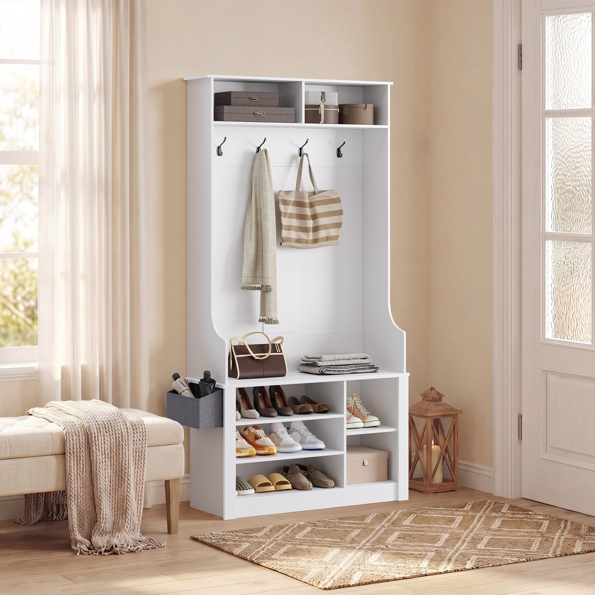 Bealife FS29 Garderobenschrank für den Flur, mit Kleiderhaken, Schuhregal und offenen Fächern