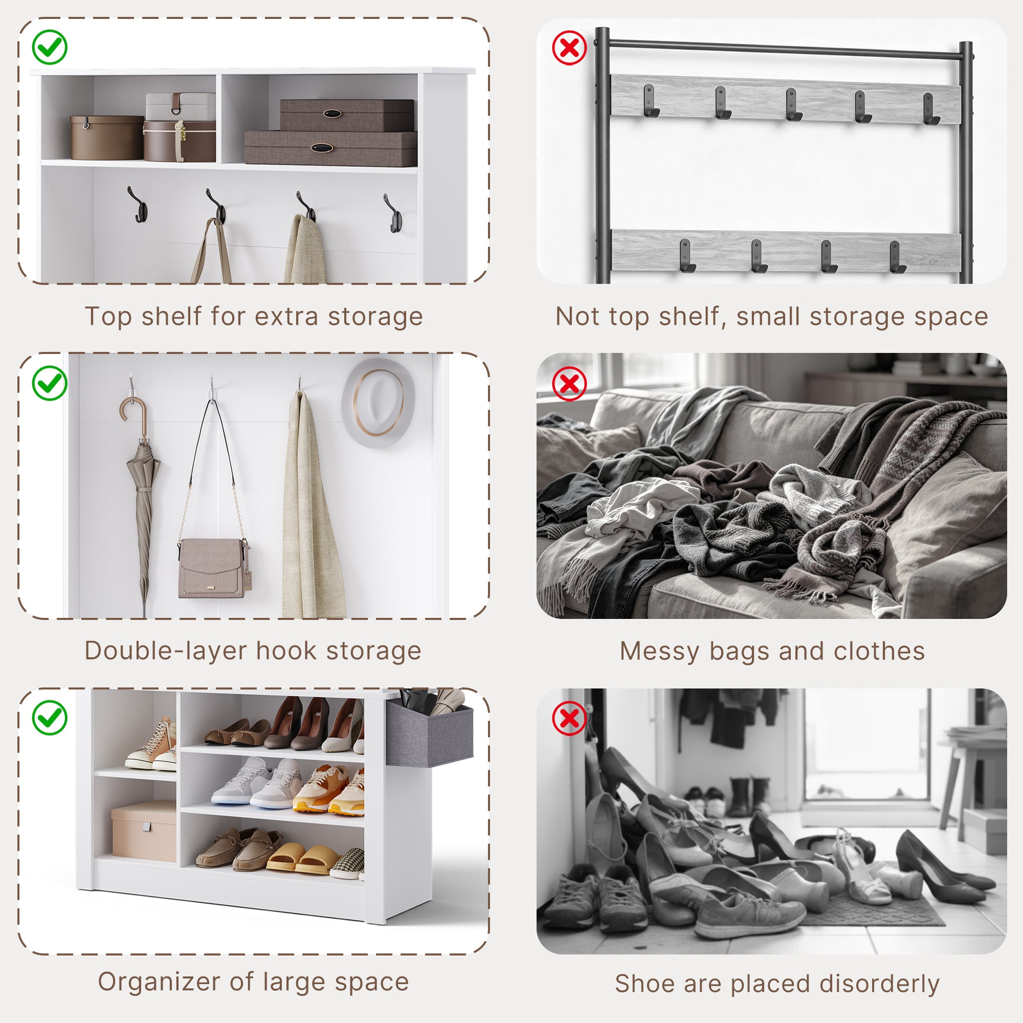 Bealife FS29 Garderobenschrank für den Flur, mit Kleiderhaken, Schuhregal und offenen Fächern