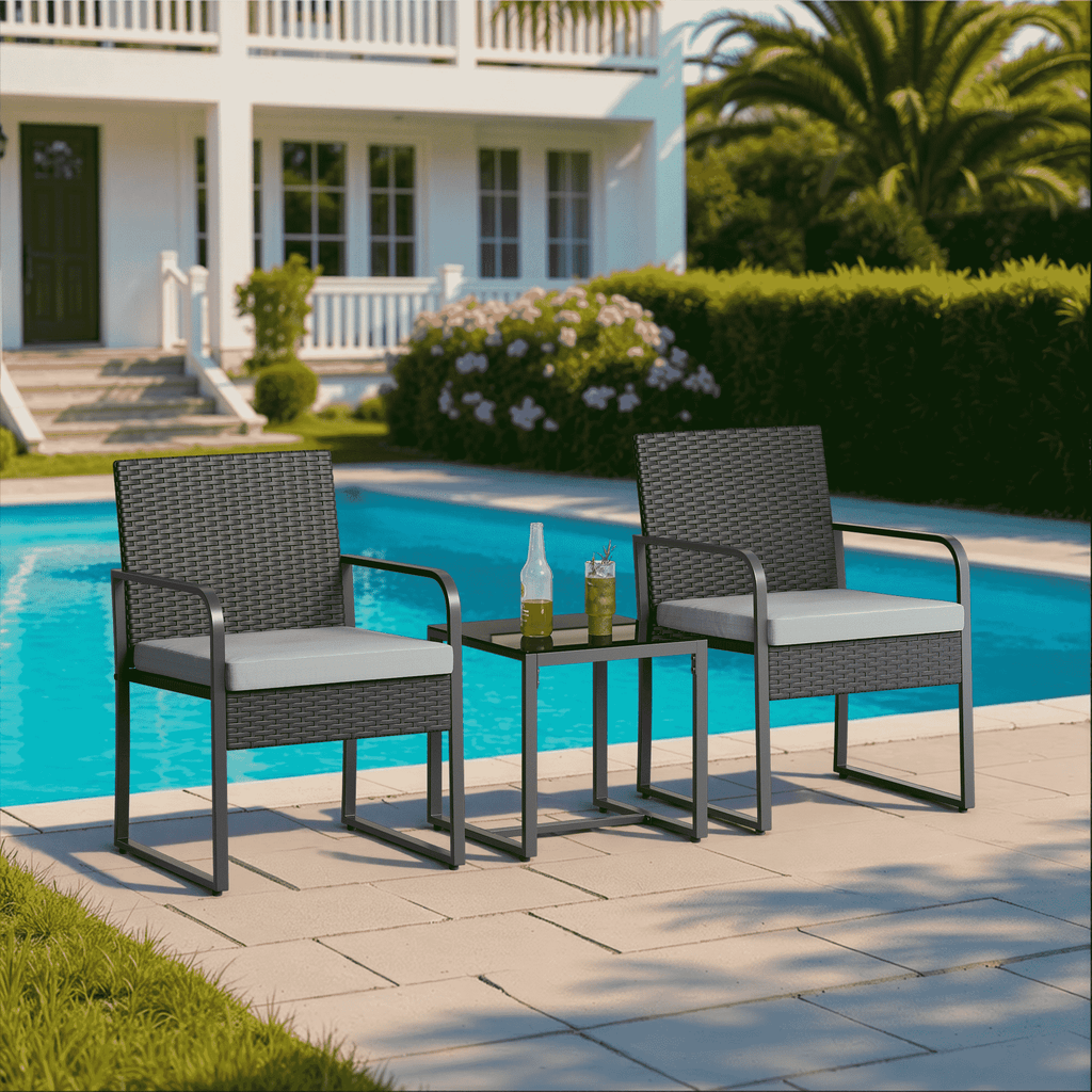 Bealife WR212 Gartenmöbel-Sets, 3-teilig Garten Tisch-und-Stuhl Set für Entspannung im Fre