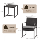 Bealife WR212 Gartenmöbel-Sets, 3-teilig Garten Tisch-und-Stuhl Set für Entspannung im Fre