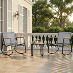 Bealife WR218 Gartenmöbel Set 3-teilig, 2 Schaukelstühle aus Mesh und 1 Glastisch für Balkonmöbel und Gartenlounge-Sets