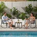 Bealife WR218 Gartenmöbel Set 3-teilig, 2 Schaukelstühle aus Mesh und 1 Glastisch für Balkonmöbel und Gartenlounge-Sets