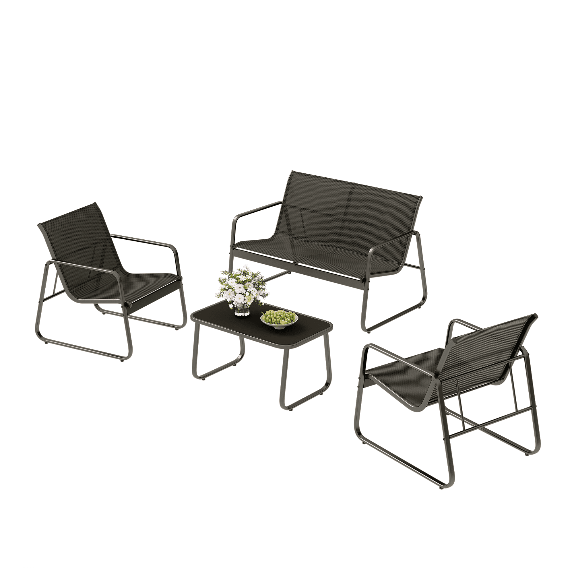 Bealife WR250 Gartenmöbel-Sets, Gartenlounge-Set 4er Set, 1 Tisch mit 1 Doppelstuhl und 2 Einzelstühlen