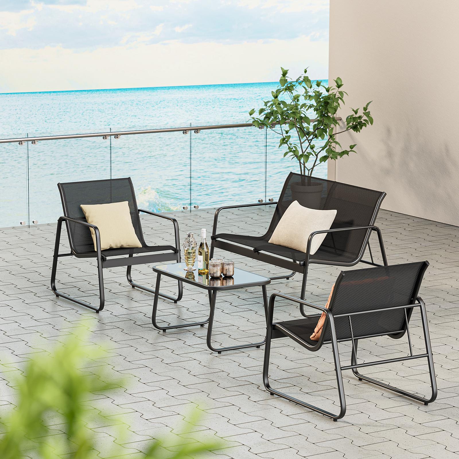 Bealife WR250 Gartenmöbel-Sets, Gartenlounge-Set 4er Set, 1 Tisch mit 1 Doppelstuhl und 2 Einzelstühlen