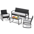 Bealife WR310 Gartenmöbel Set 4-teilig, 2 Schaukelstühle aus wasserfestem PE-Rattan und 1 Gartenbank, 1 Glastisch Für Terrasse & Balkon