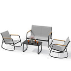 Bealife WR314 Gartenmöbel Set 4-teilig, 2 Schaukelstühle aus atmungsaktivem Mesh & 1 Glastisch, Wetterfeste Balkonmöbel für Terrasse, Balkon & Outdoor Bereich