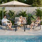 Bealife WR314 Gartenmöbel Set 4-teilig, 2 Schaukelstühle aus atmungsaktivem Mesh & 1 Glastisch, Wetterfeste Balkonmöbel für Terrasse, Balkon & Outdoor Bereich