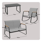 Bealife WR314 Gartenmöbel Set 4-teilig, 2 Schaukelstühle aus atmungsaktivem Mesh & 1 Glastisch, Wetterfeste Balkonmöbel für Terrasse, Balkon & Outdoor Bereich