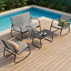 Bealife WR314 Gartenmöbel Set 4-teilig, 2 Schaukelstühle aus atmungsaktivem Mesh & 1 Glastisch, Wetterfeste Balkonmöbel für Terrasse, Balkon & Outdoor Bereich