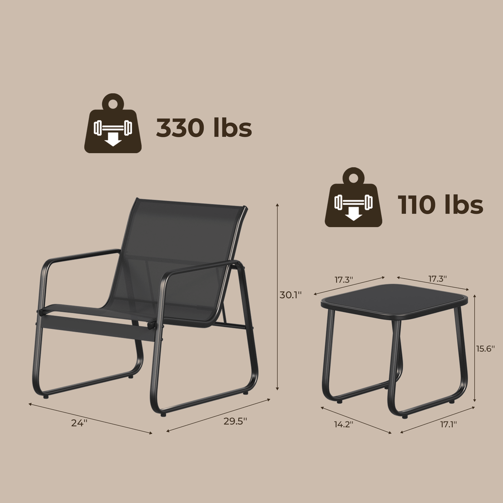 Bealife WR150 Gartenmöbel Sets, 3-teiliges Balkonset 2 Sessel und 1 Tisch für Garten, Terrasse