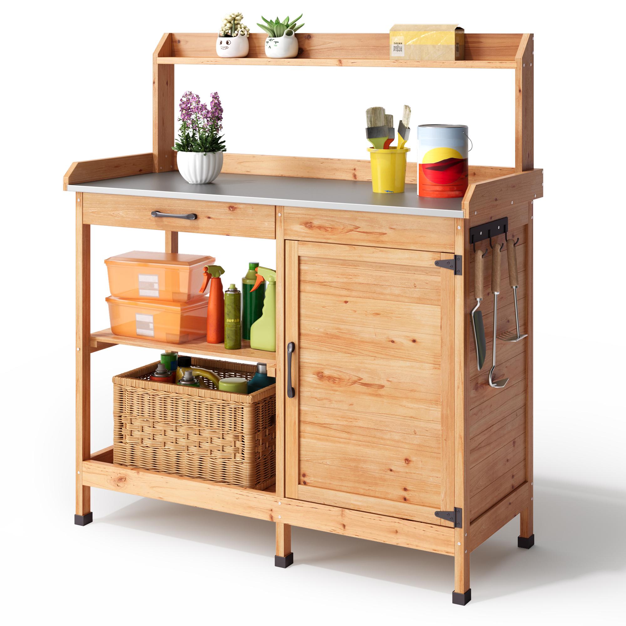 Bealife CC51 Multifunktionaler Gartenschrank mit Haken und Schublade, auch als Pflanztisch und Pflanzenregal verwendbar