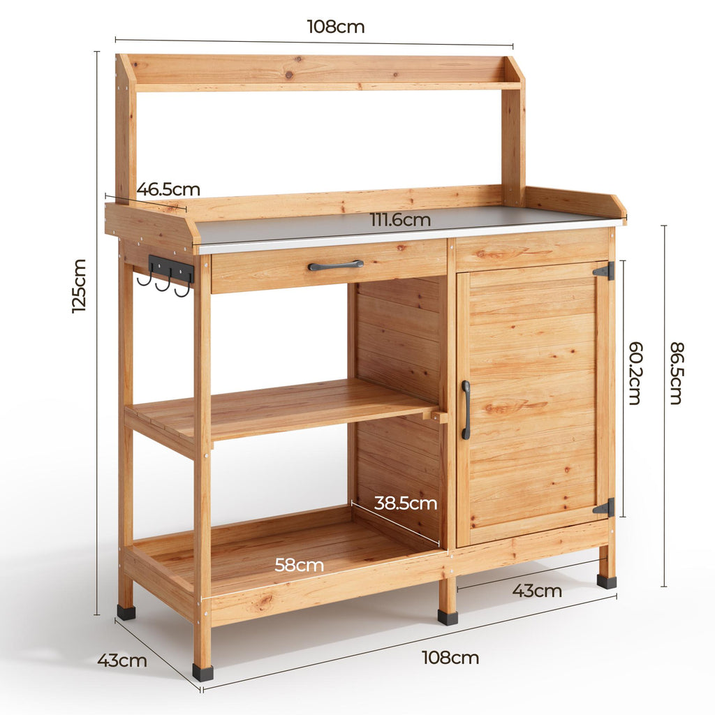 Bealife CC51 Multifunktionaler Gartenschrank mit Haken und Schublade, auch als Pflanztisch und Pflanzenregal verwendbar