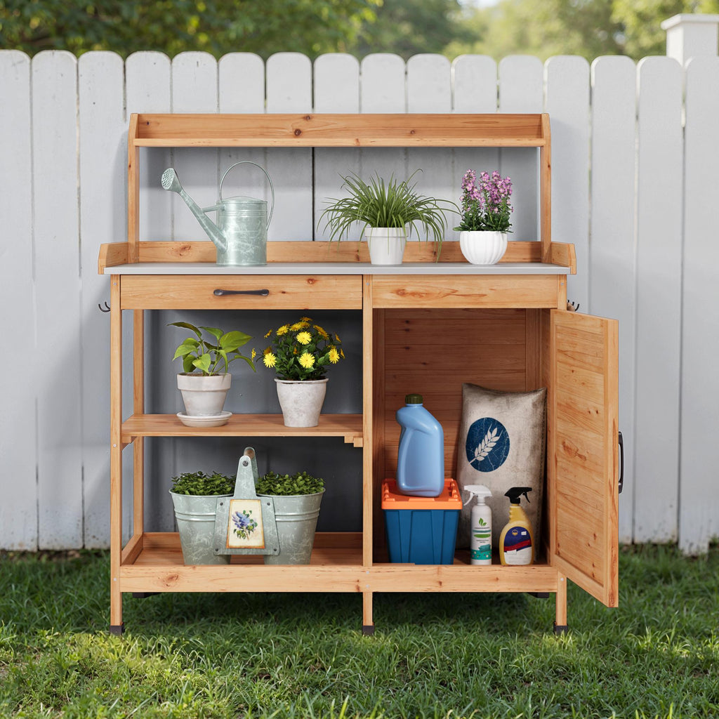 Bealife CC51 Multifunktionaler Gartenschrank mit Haken und Schublade, auch als Pflanztisch und Pflanzenregal verwendbar