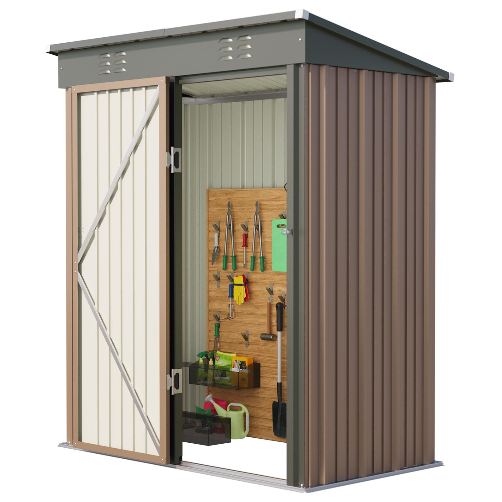 Bealife CC21 Metall Geräteschuppen mit schrägem Dach,  Wetterfester Gartenhaus für Gartenwerkzeug & Outdoor-Zubehör