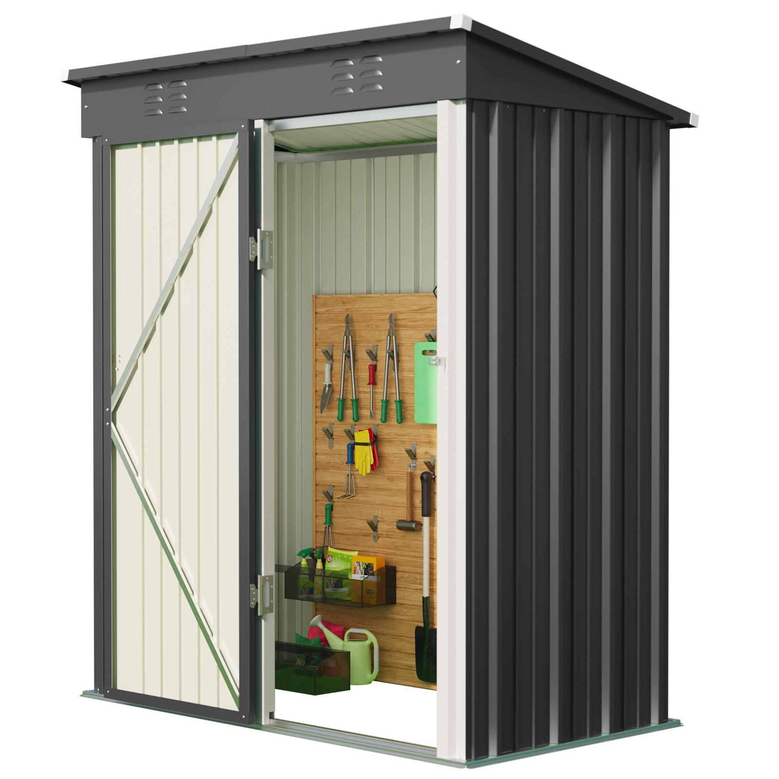 Bealife CC21 Metall Geräteschuppen mit schrägem Dach,  Wetterfester Gartenhaus für Gartenwerkzeug & Outdoor-Zubehör
