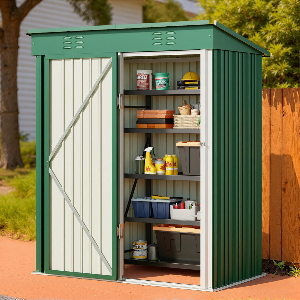 Bealife CC21 Metall Geräteschuppen mit schrägem Dach,  Wetterfester Gartenhaus für Gartenwerkzeug & Outdoor-Zubehör