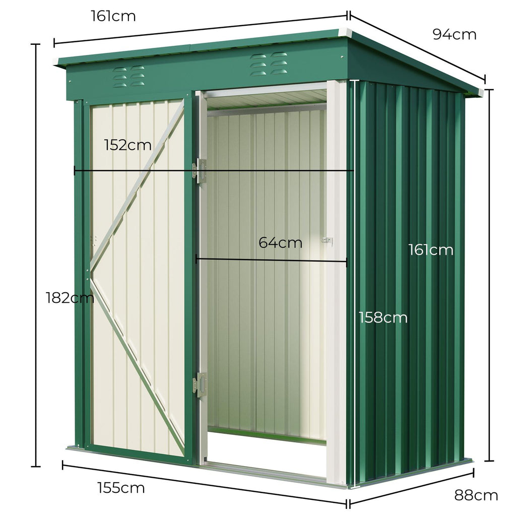 Bealife CC21 Metall Geräteschuppen mit schrägem Dach,  Wetterfester Gartenhaus für Gartenwerkzeug & Outdoor-Zubehör