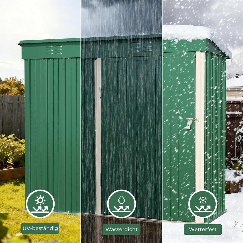Bealife CC21 Metall Geräteschuppen mit schrägem Dach,  Wetterfester Gartenhaus für Gartenwerkzeug & Outdoor-Zubehör