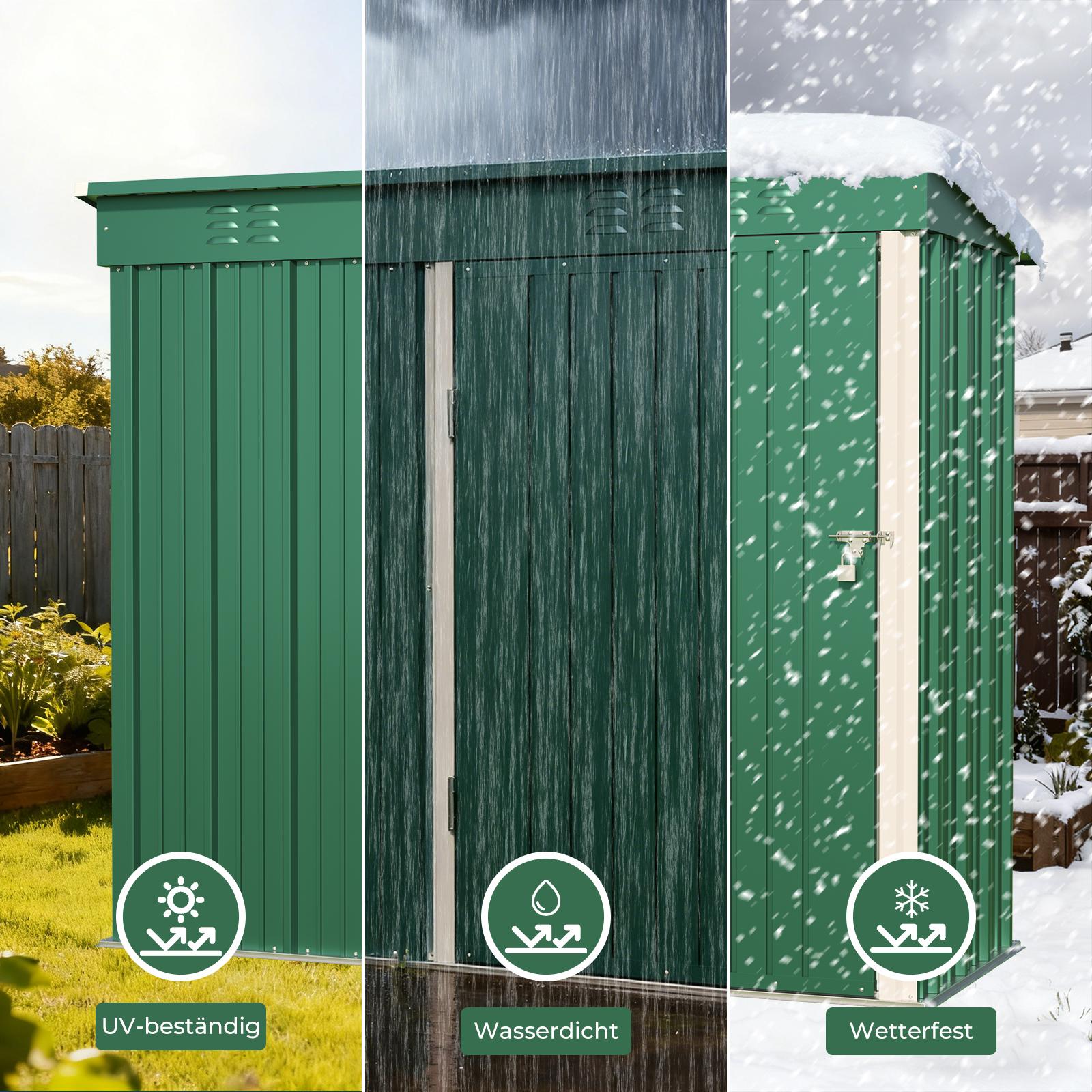 Bealife CC21 Metall Geräteschuppen mit schrägem Dach,  Wetterfester Gartenhaus für Gartenwerkzeug & Outdoor-Zubehör
