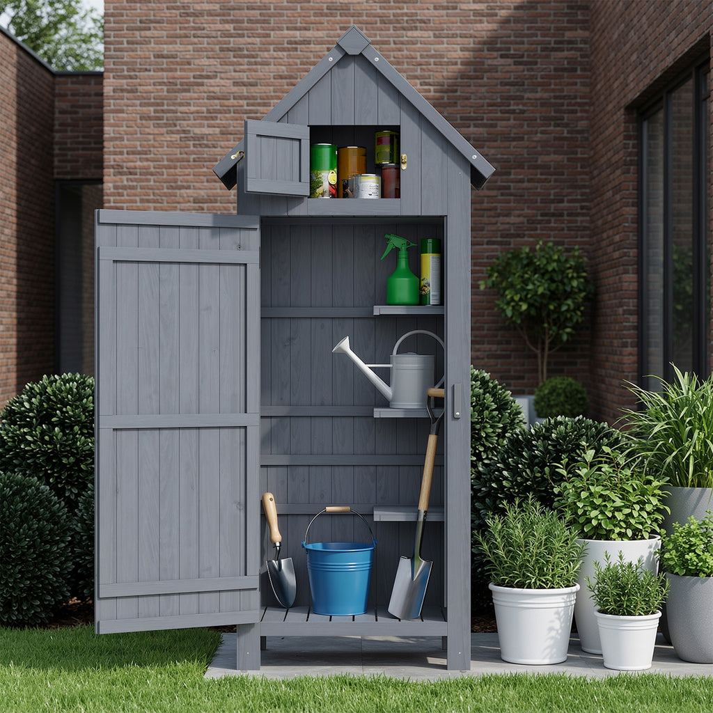 Bealife CC31 Schmaler Garten geräteschuppen mit Verbreitertes Dreiecksdach und mehrere Einlegeböden für Garten und Terrasse