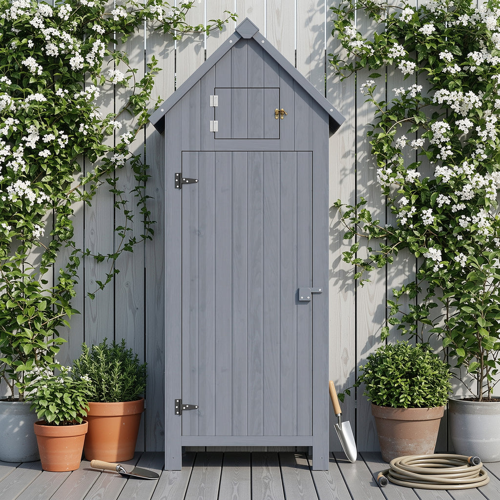 Bealife CC31 Schmaler Garten geräteschuppen mit Verbreitertes Dreiecksdach und mehrere Einlegeböden für Garten und Terrasse