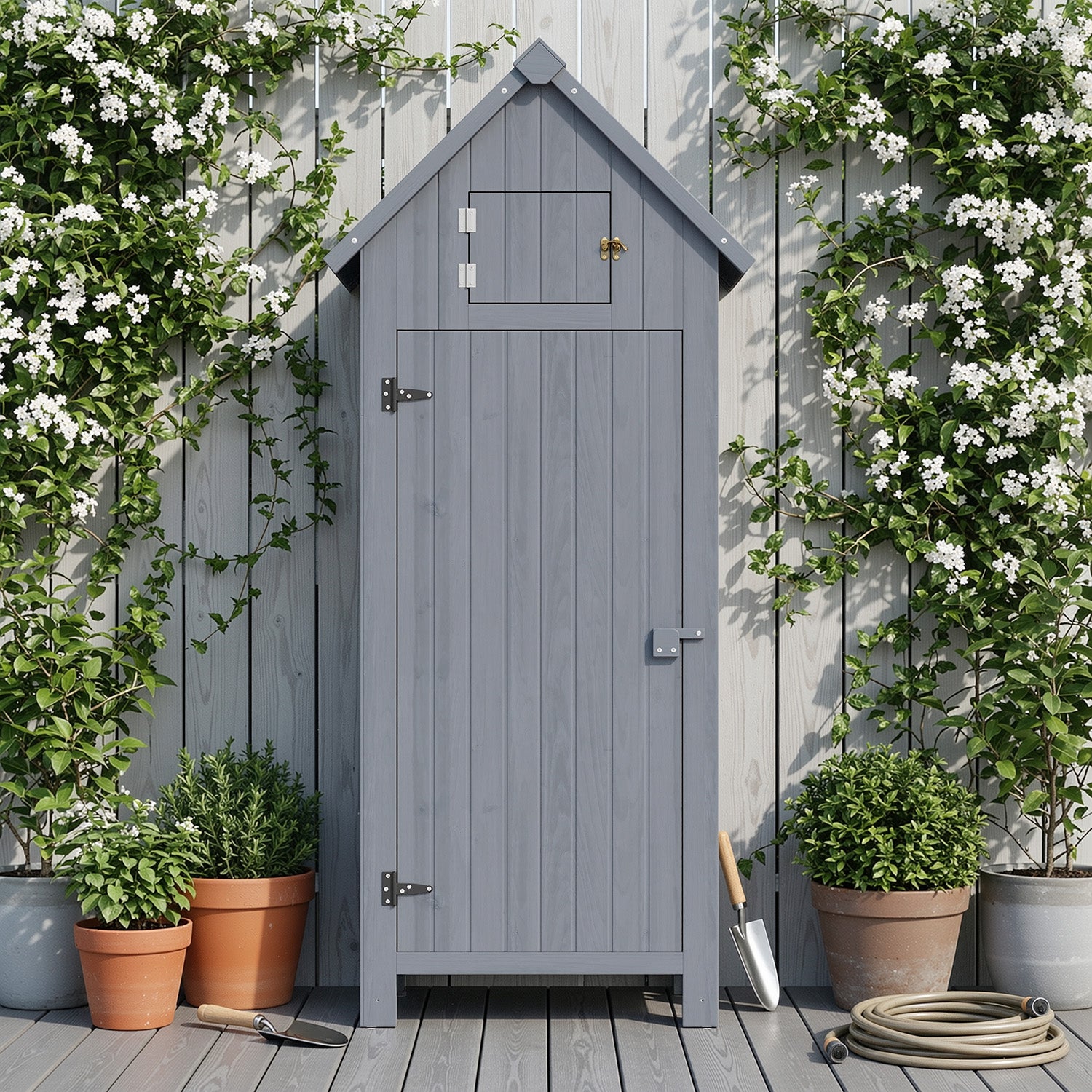 Bealife CC31 Schmaler Garten geräteschuppen mit Verbreitertes Dreiecksdach und mehrere Einlegeböden für Garten und Terrasse