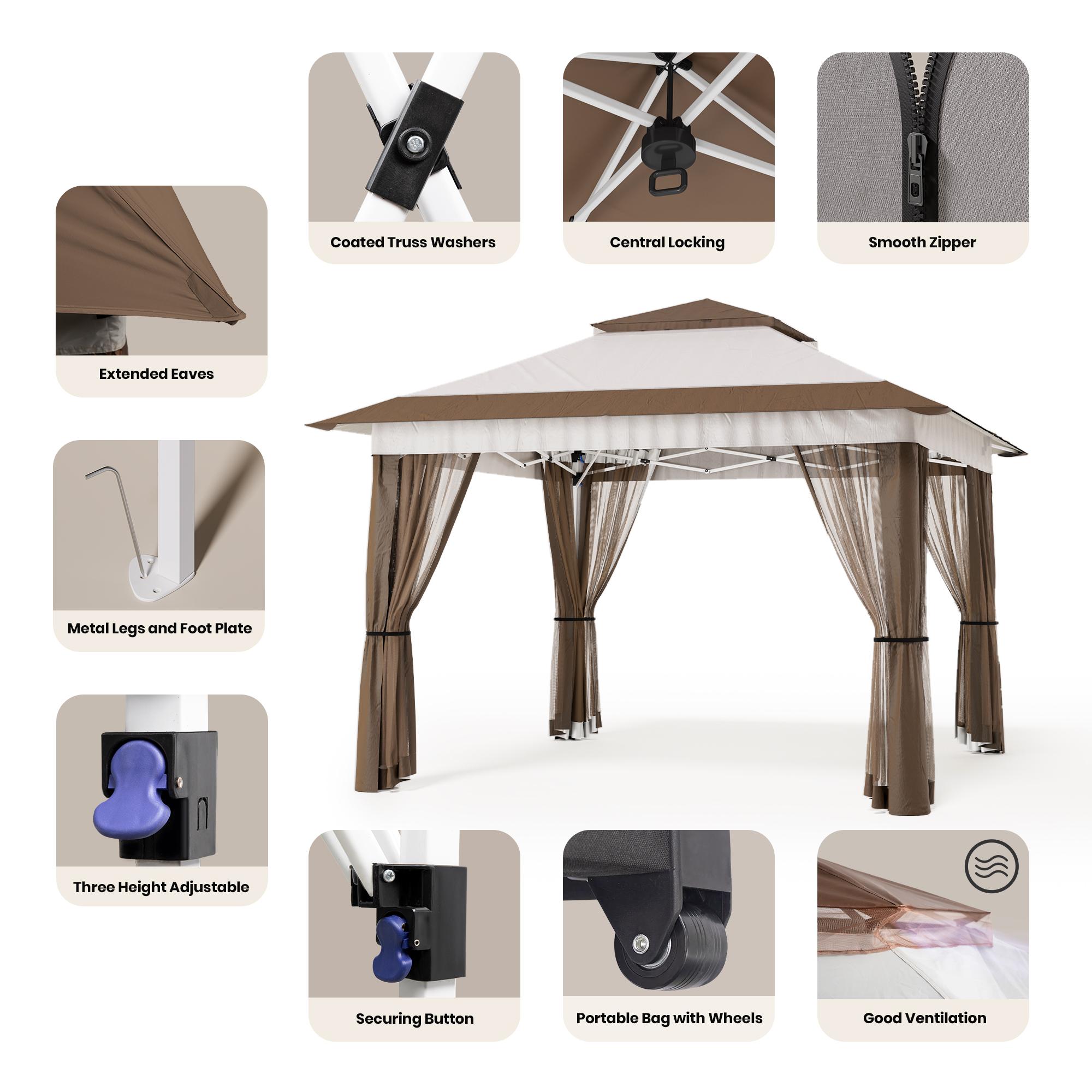 Bealife CT20 Pop-Up Pavillon Höhenverstellbar, Wasserdicht & UV-Schutz | 3.35x3.35m