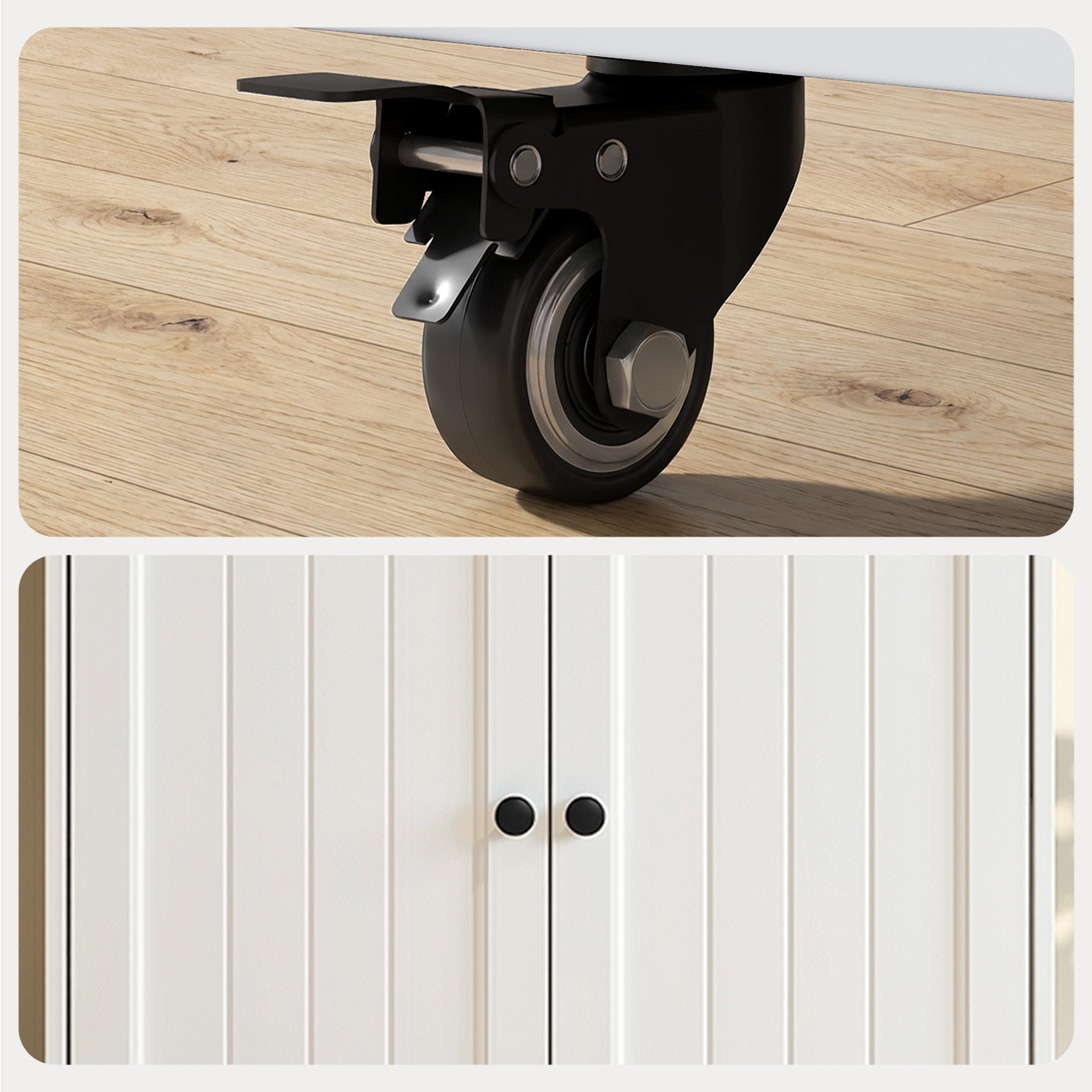 Bealife AK61 Mobiler Küchenwagen, Rollwagen mit Arbeitsplatte, 2 Schubladen, Gewürzboard und Handtuchhalter