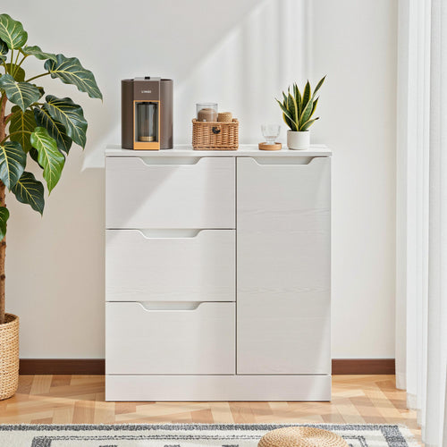 Bealife AP114 Sideboards mit 1 Tür und 3 Schubladen, Kippsicherung & agnetverschluss für Bad, Flur & Schlafzimmer