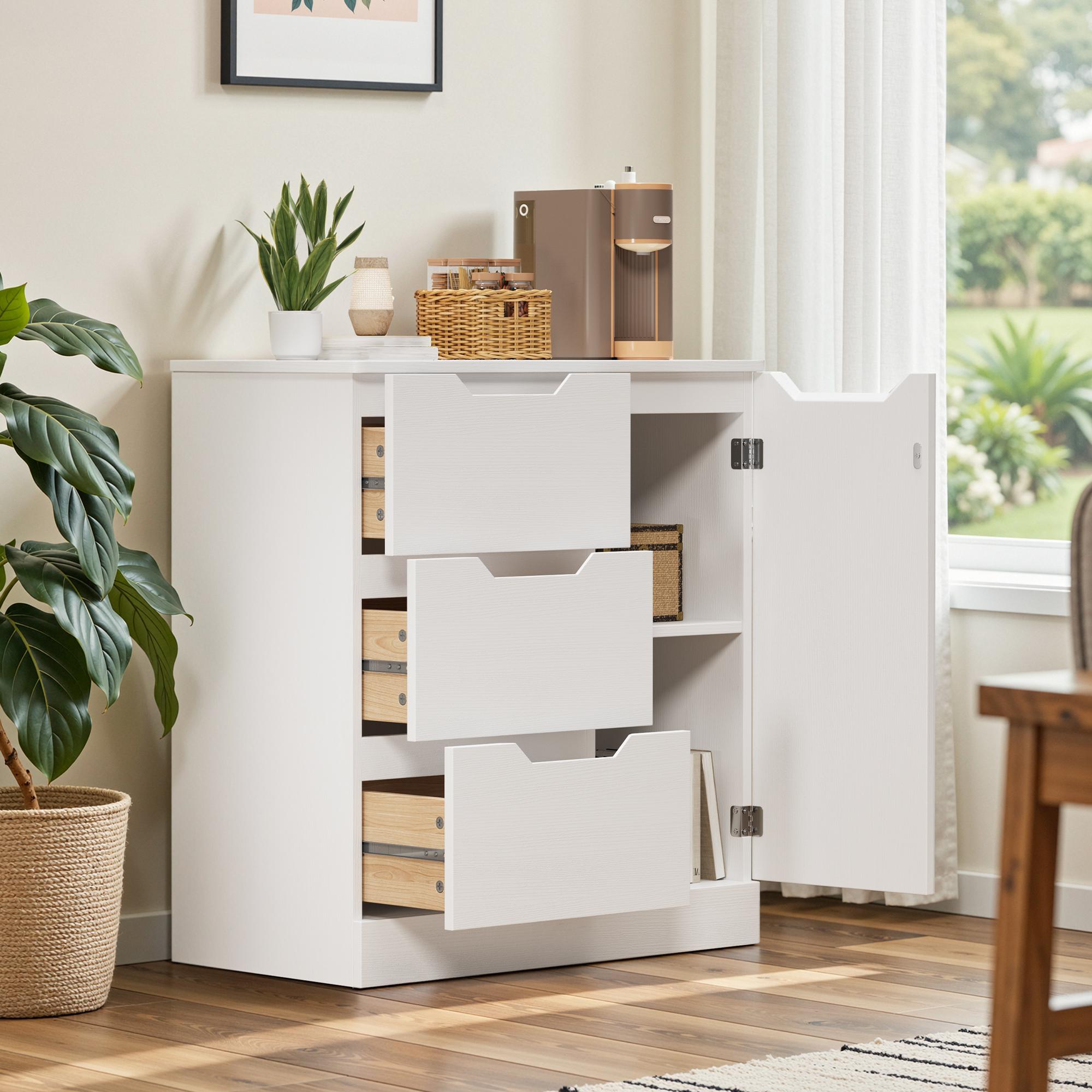 Bealife AP114 Sideboards mit 1 Tür und 3 Schubladen, Kippsicherung & agnetverschluss für Bad, Flur & Schlafzimmer