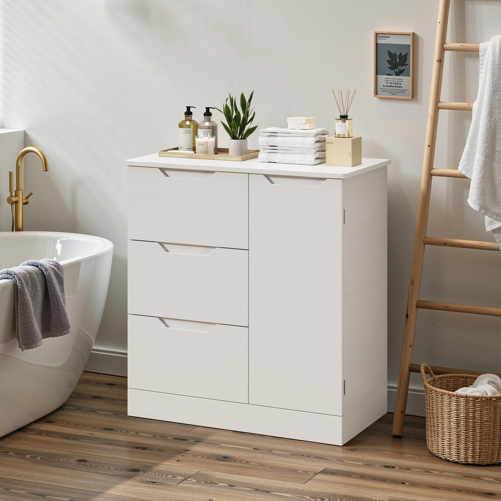 Bealife AP114 Sideboards mit 1 Tür und 3 Schubladen, Kippsicherung & agnetverschluss für Bad, Flur & Schlafzimmer