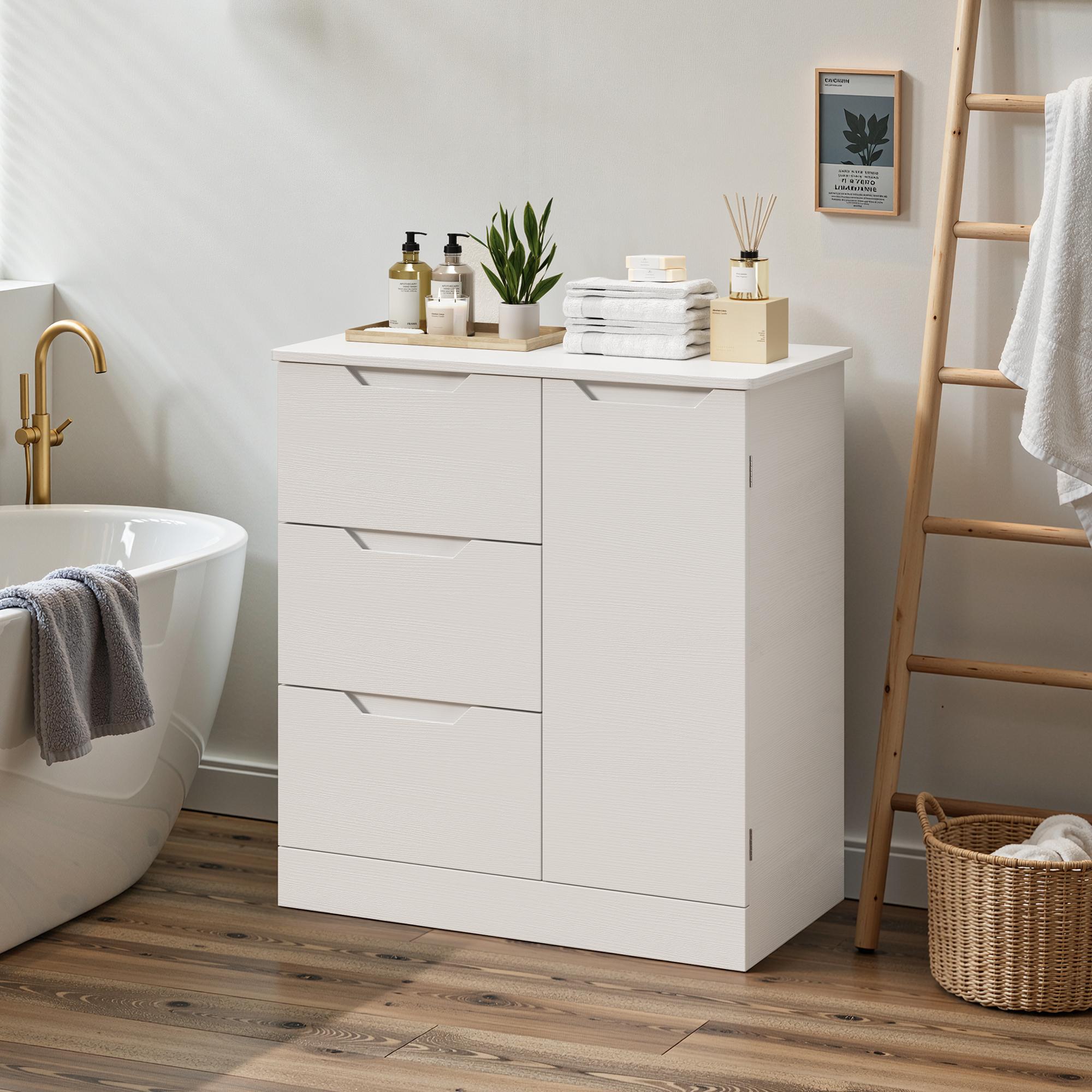 Bealife AP114 Sideboards mit 1 Tür und 3 Schubladen, Kippsicherung & agnetverschluss für Bad, Flur & Schlafzimmer