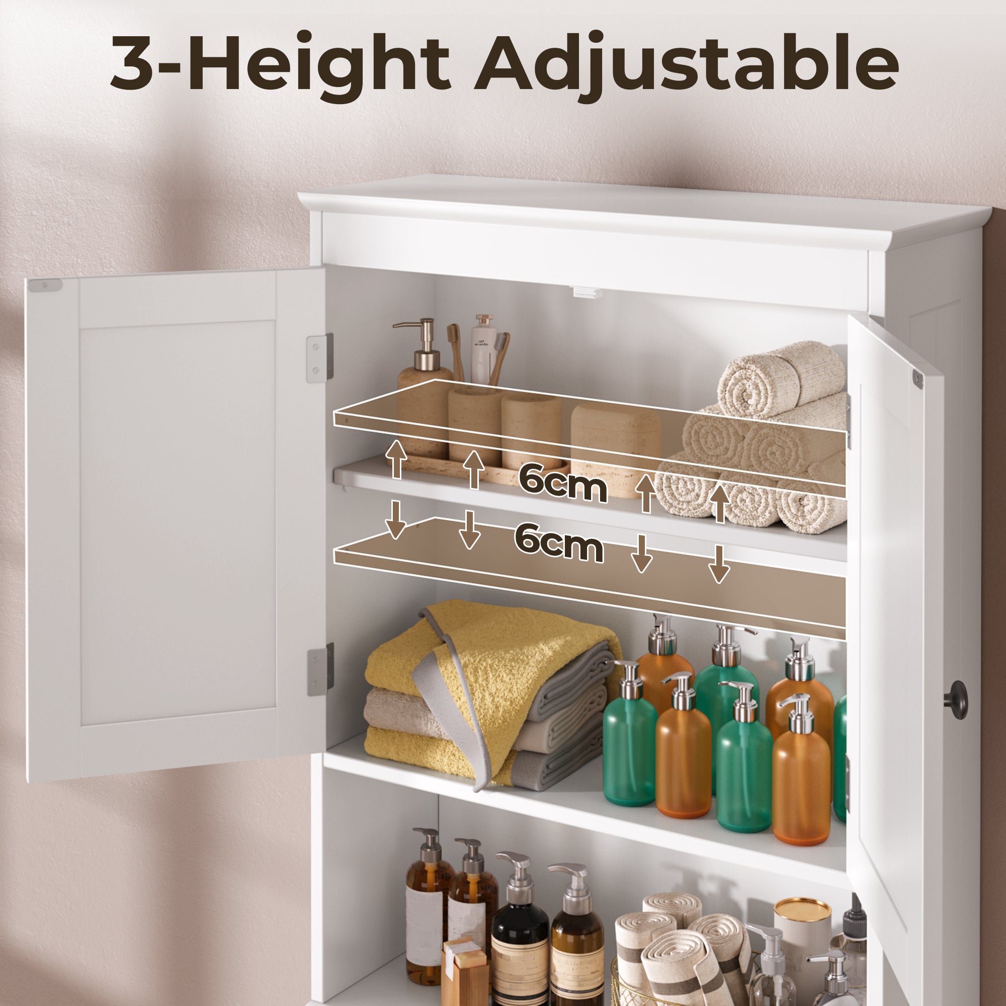 Bealife AP12 Badezimmerschrank，Badezimmer Hochschrank， Badregal Toilettenschrank mit Ablagen,Badmöbel