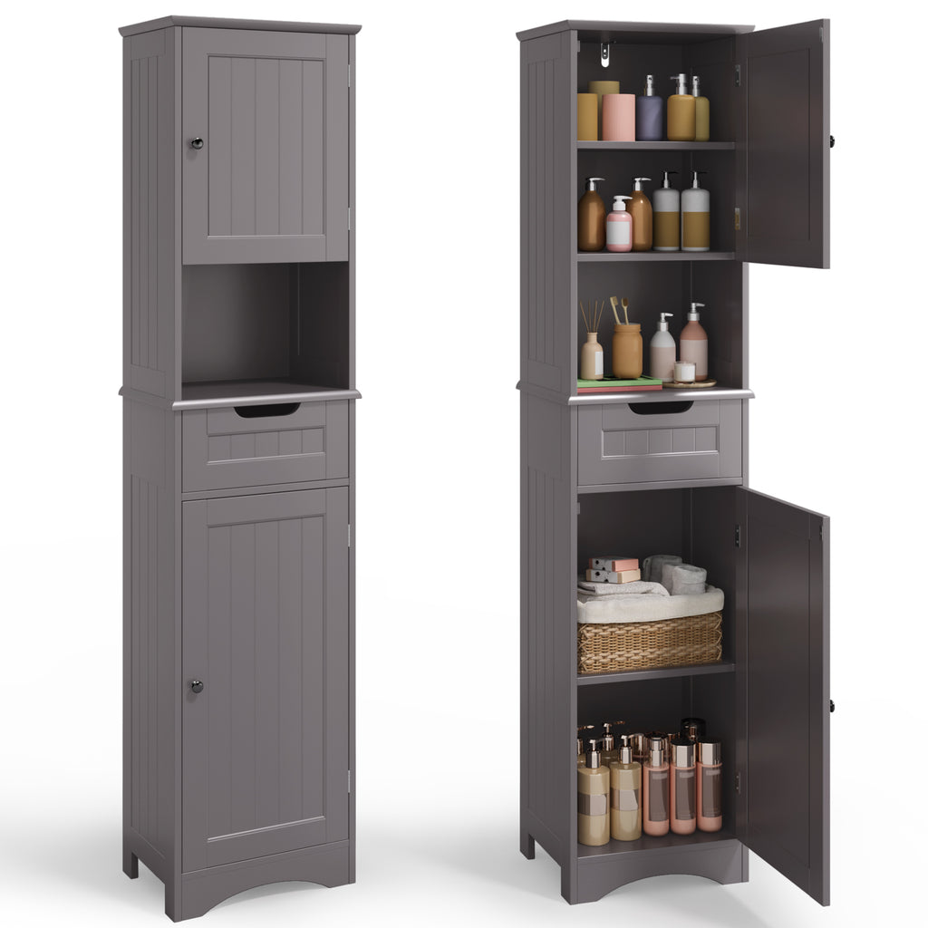 Bealife AP13 Badezimmerschrank schmal 170 cm – Höhenverstellbare Regale und Kippsicherung
