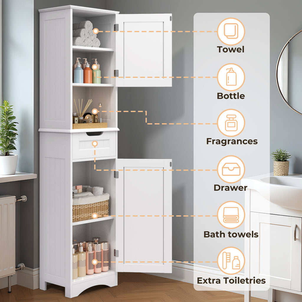 Bealife AP13 Badezimmerschrank schmal 170 cm – Höhenverstellbare Regale und Kippsicherung