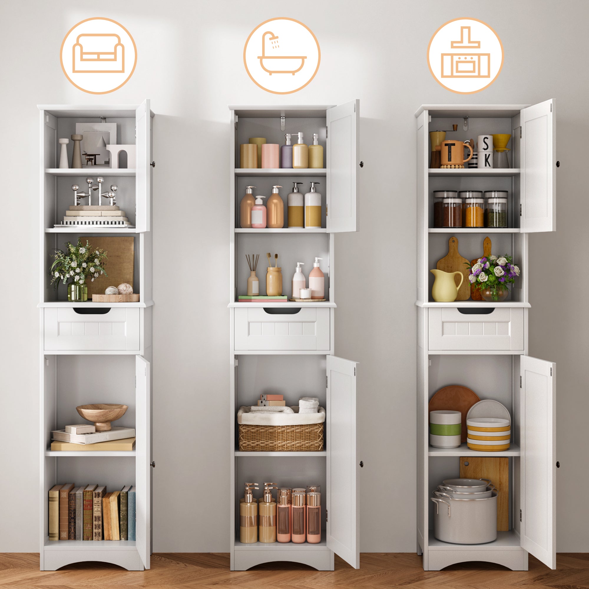Bealife AP13 Badezimmerschrank schmal 170 cm – Höhenverstellbare Regale und Kippsicherung