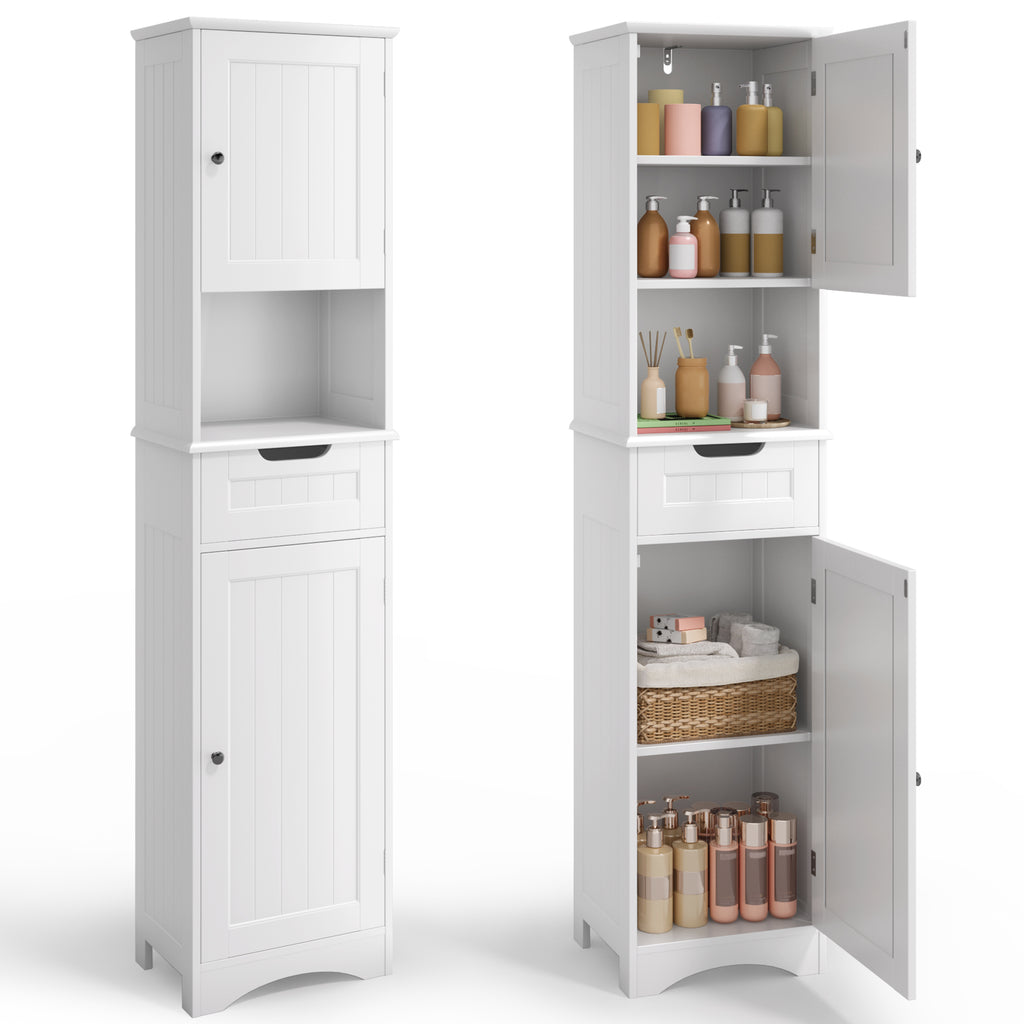 Bealife AP13 Badezimmerschrank schmal 170 cm – Höhenverstellbare Regale und Kippsicherung