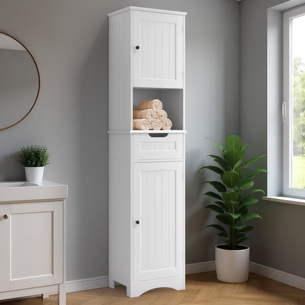 Bealife AP13 Badezimmerschrank schmal 170 cm – Höhenverstellbare Regale und Kippsicherung