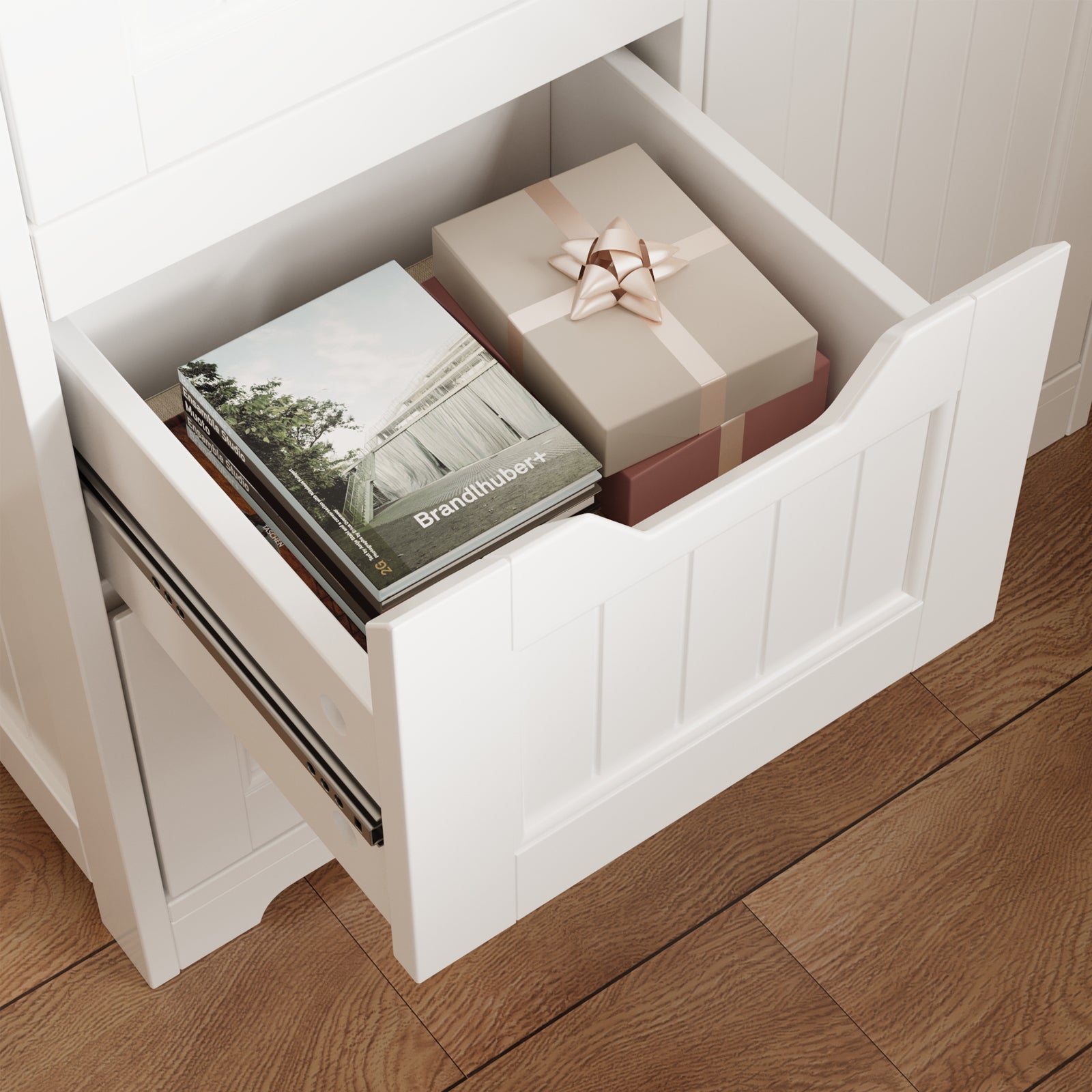 Bealife AP26 Badezimmer Sideboard, Badschrank Schmal Beistellschrank mit 4 Schubladen und 1 Tür