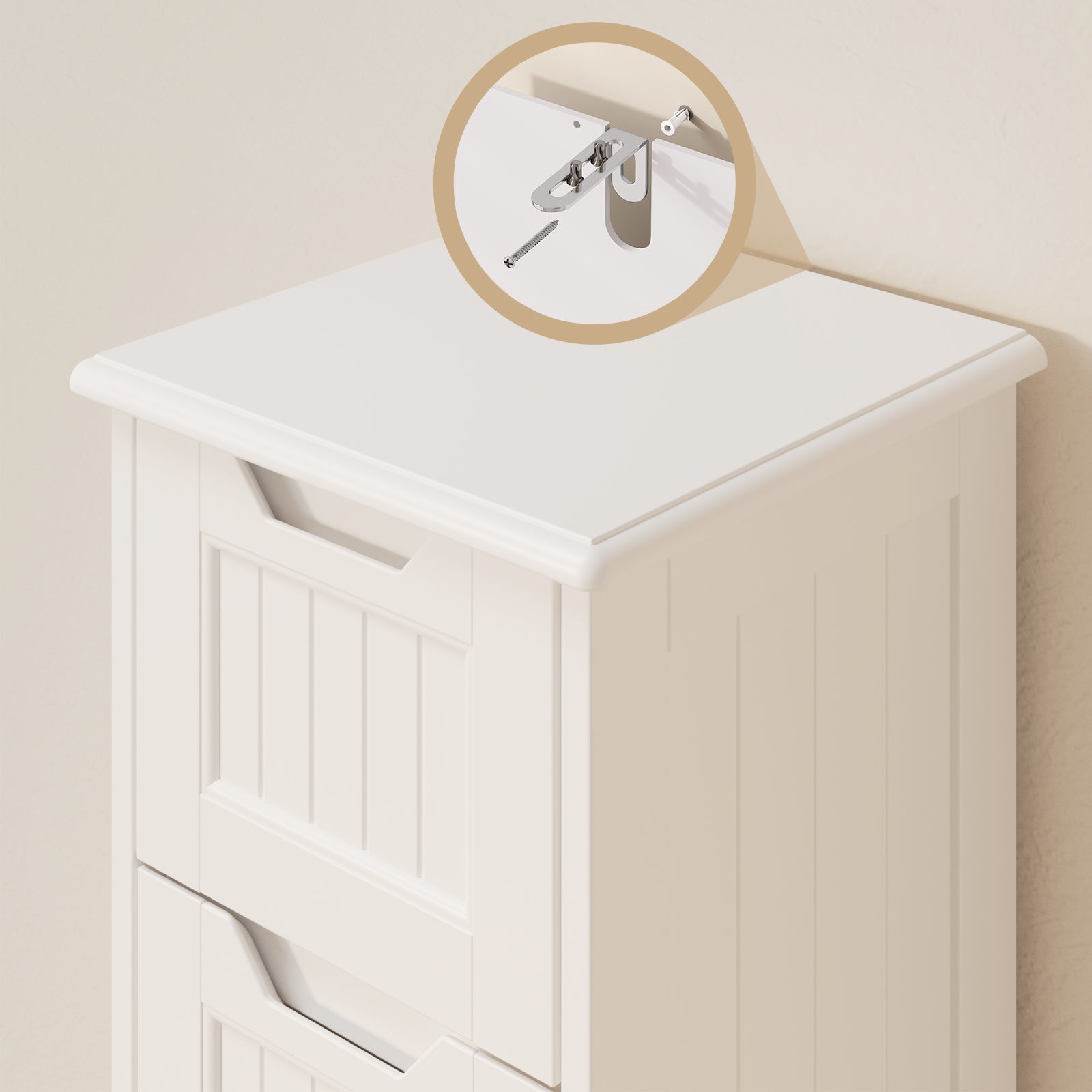 Bealife AP27 Badezimmerschrank, Beistellschrank mit 4 Schubladen Schranktür Verstellbare Trennwand Geeignet