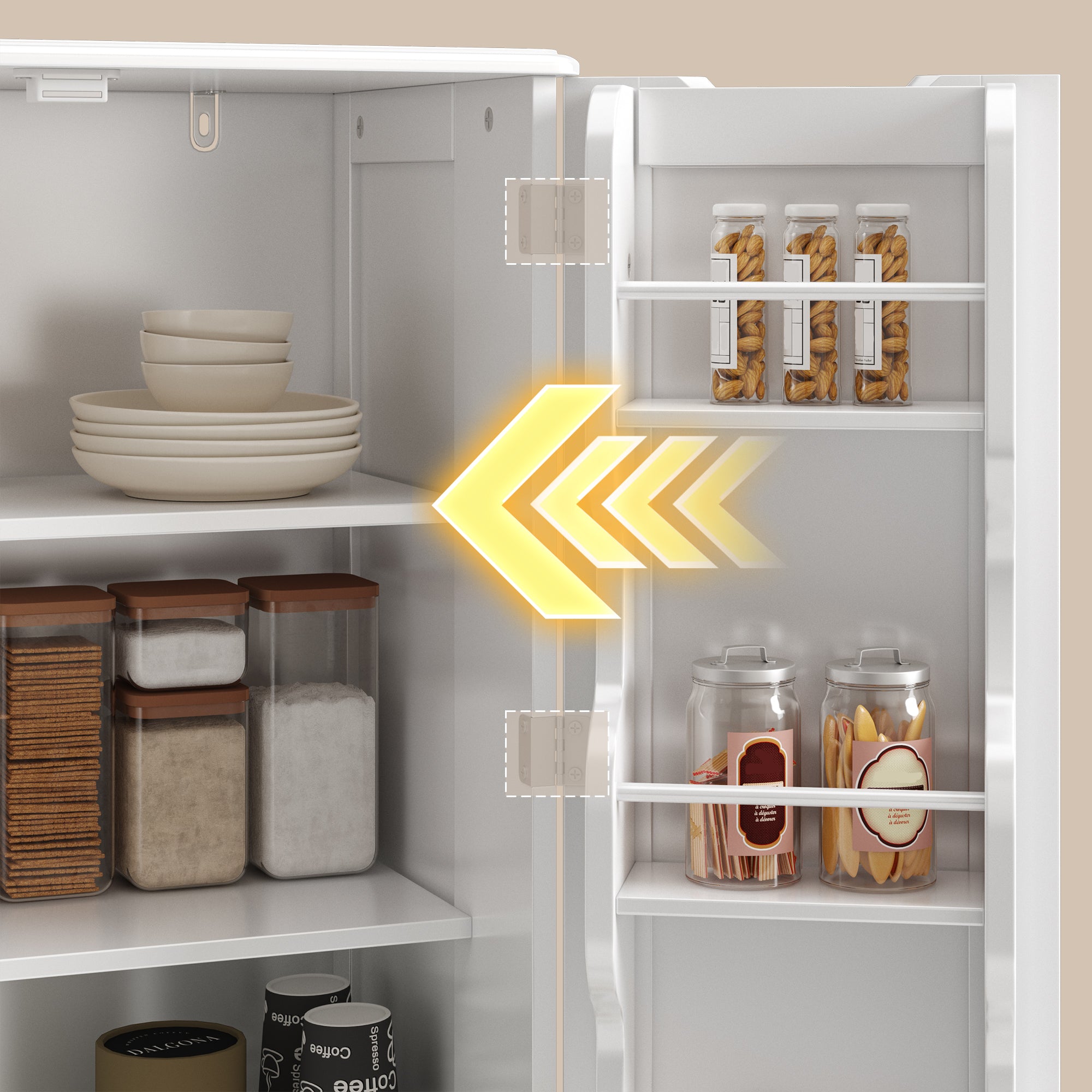 Bealife AP28 Sideboard hoher Küchenschrank mit 2 Schubladen und 2 Türen, auch als Vorratsschrank