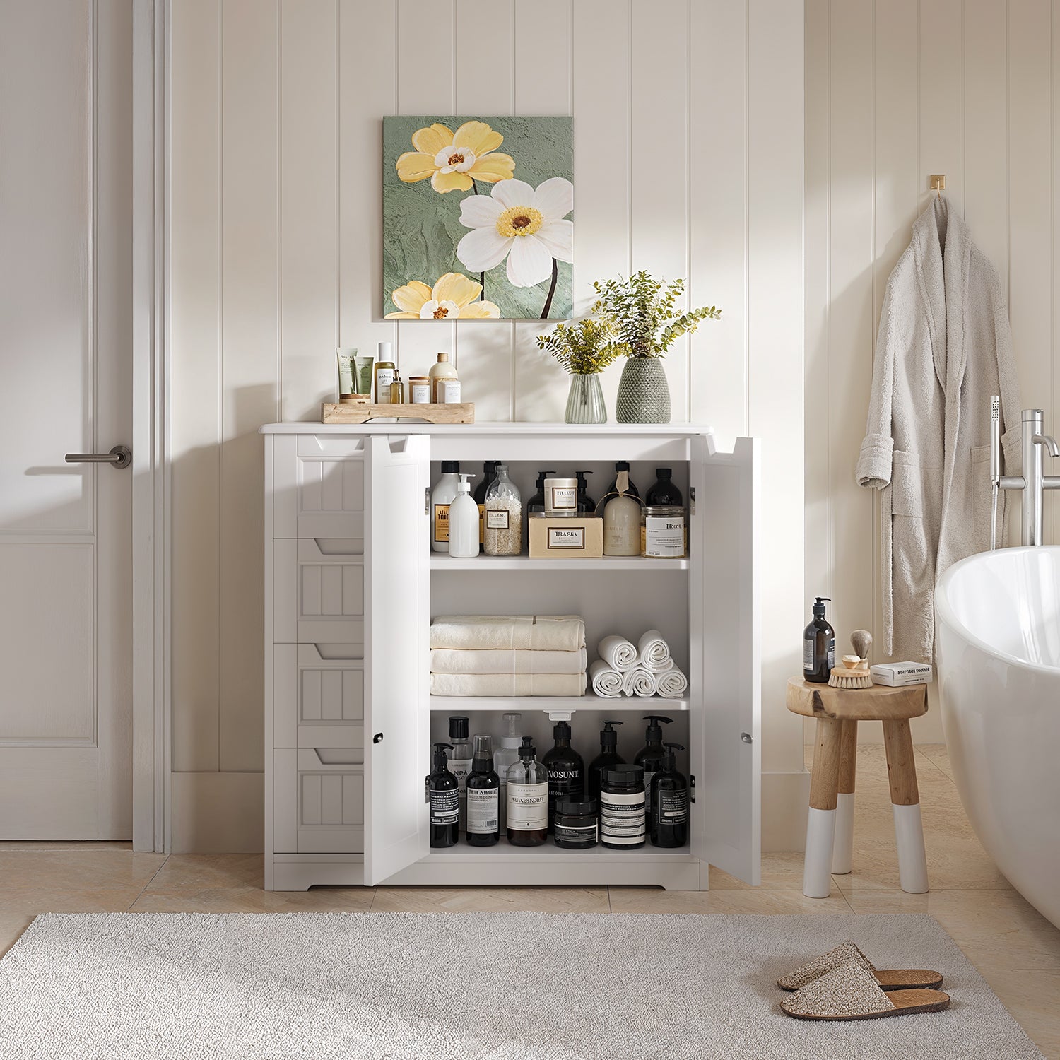 Bealife AP67 Badezimmerschrank 4 Schubladen und 2 Türen Höhenverstellbar