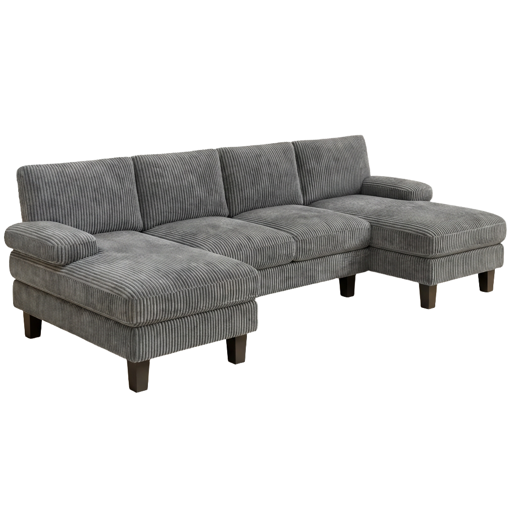 BEALIFE AR103 U-förmiges Sofa mit Schlaffunktion, 4-Sitzer mit Armlehnen für Wohnzimmer