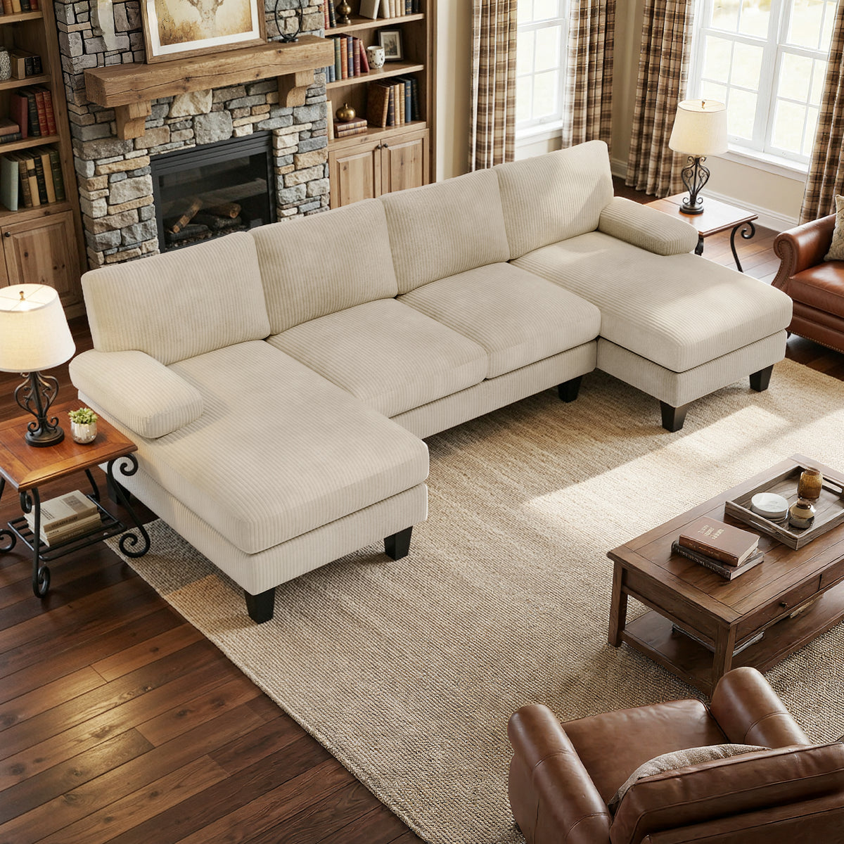 BEALIFE AR103 U-förmiges Sofa mit Schlaffunktion, 4-Sitzer mit Armlehn – Bealife