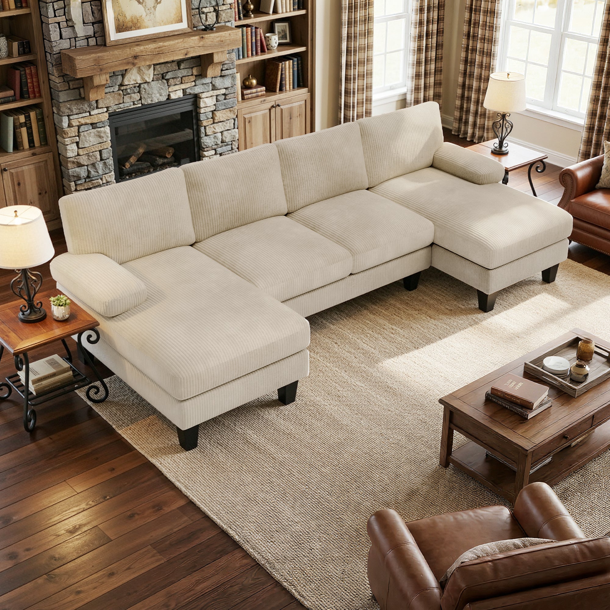 BEALIFE AR103 U-förmiges Sofa mit Schlaffunktion, 4-Sitzer mit Armlehnen für Wohnzimmer