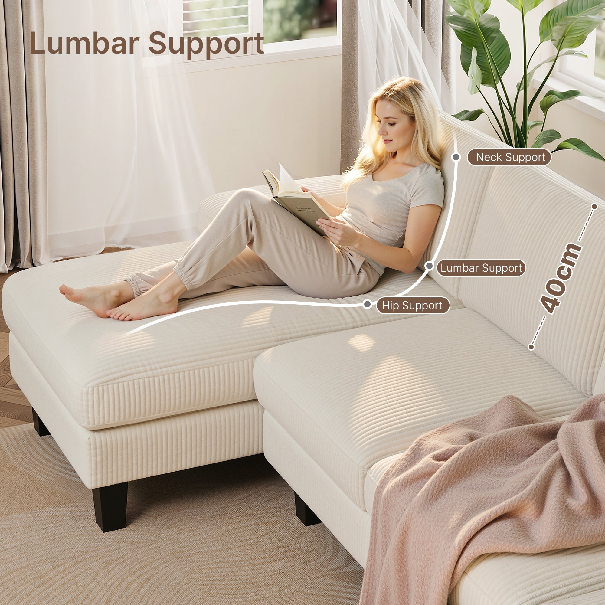 BEALIFE AR103 U-förmiges Sofa mit Schlaffunktion, 4-Sitzer mit Armlehnen für Wohnzimmer