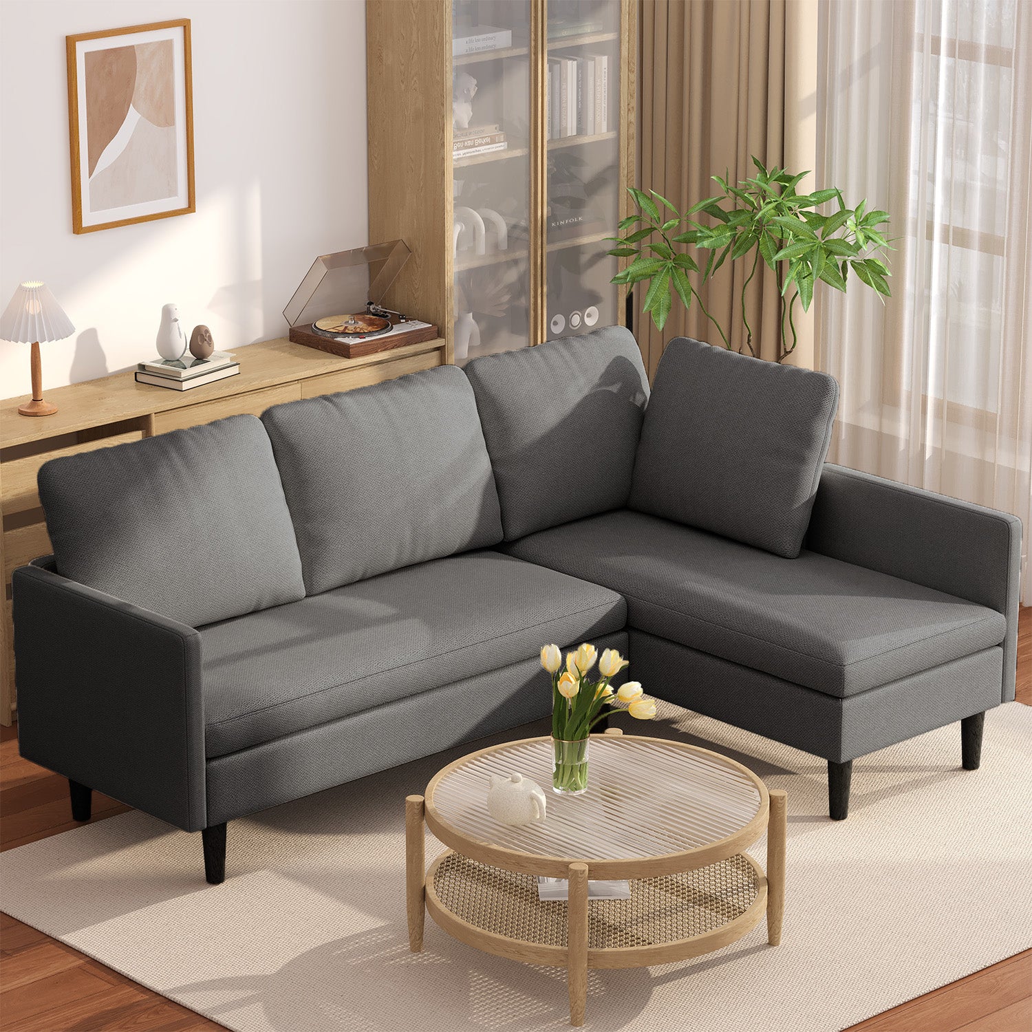 Bealife AR104 Ecksofa mit Schlaffunktion, 3-Sitzer mit Rückenlehne für Wohnzimmer